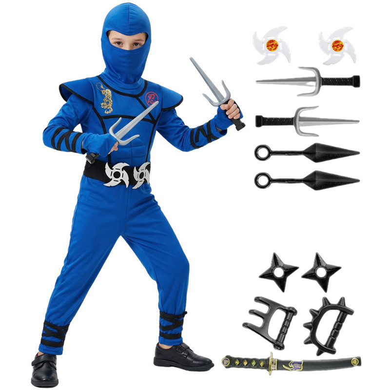 Party Games Children - Schwarzes und blaues Ninja-Kostüm für Kinder,