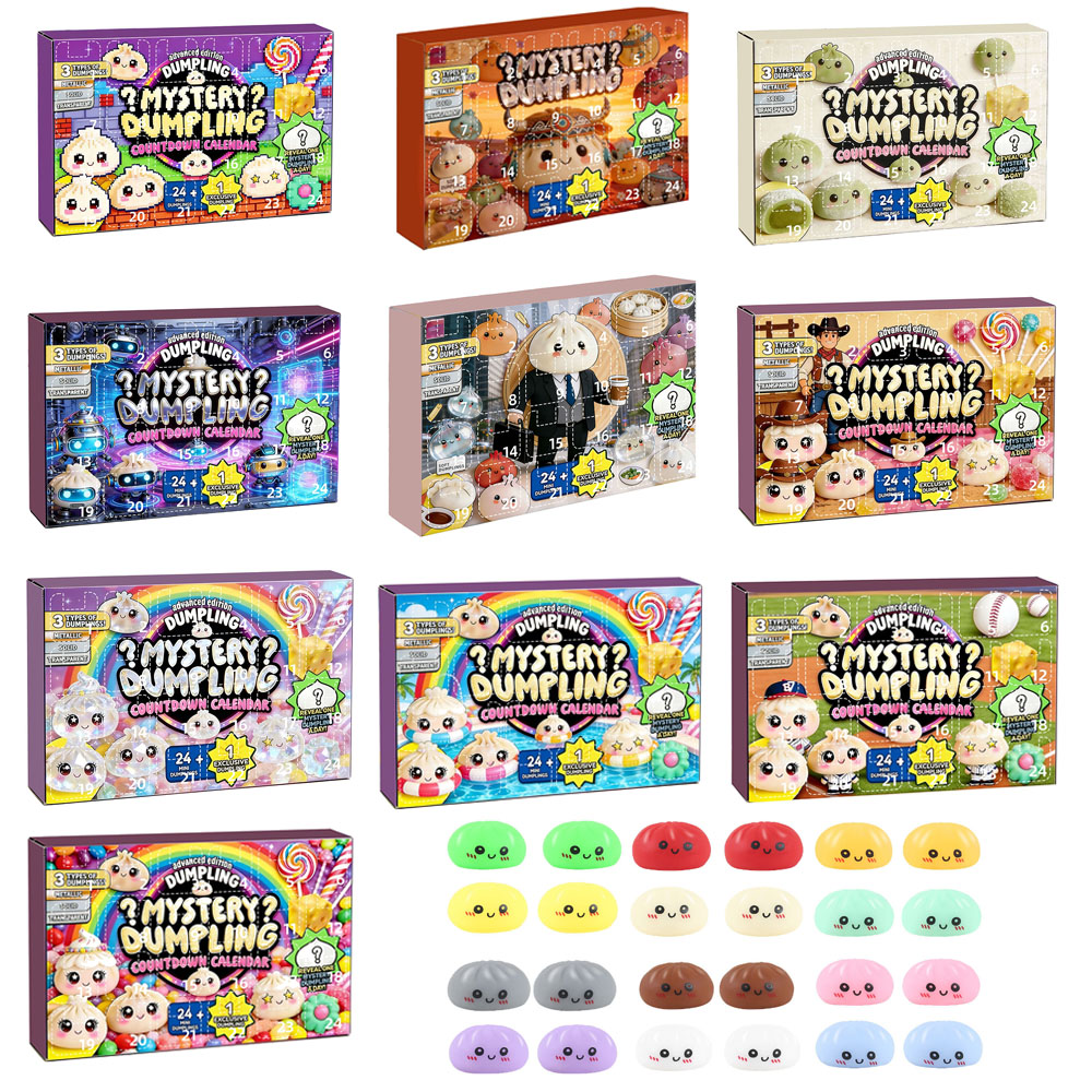 Party Games Children - Überraschungs-Dumpling-Blindbox-Countdown-Kalender: 24-Tage-Stressabbau-Quetschspielzeug-Set für Kinder, Jugendliche, Frauen