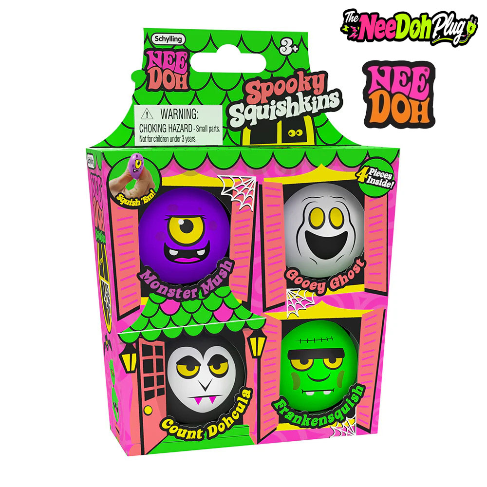 Party Games Mini - Schylling NeeDoh Halloween Mini-Geister-Set, langsam zurückfederndes,